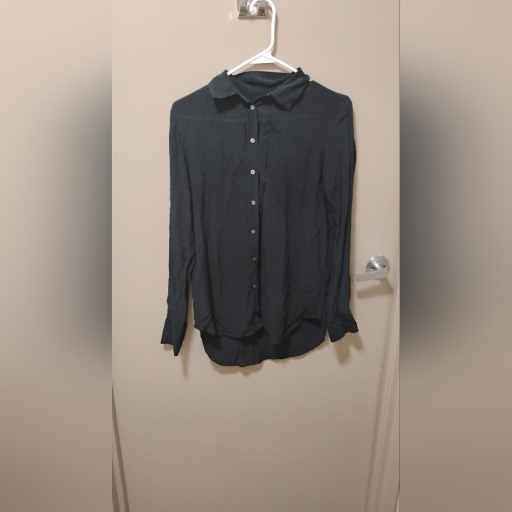 Everlane Black Silk Button Down Shirt Sz 0